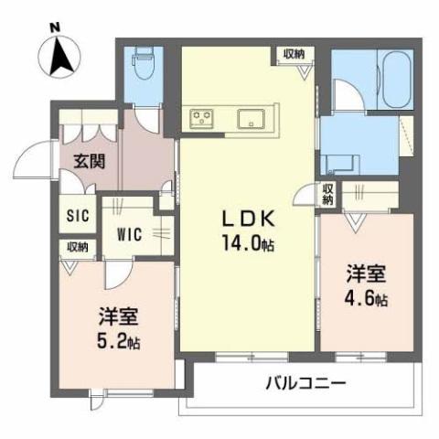 シャーメゾン グランデール清和(2LDK/2階)の間取り写真