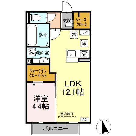 プランドールA(1LDK/1階)の間取り写真