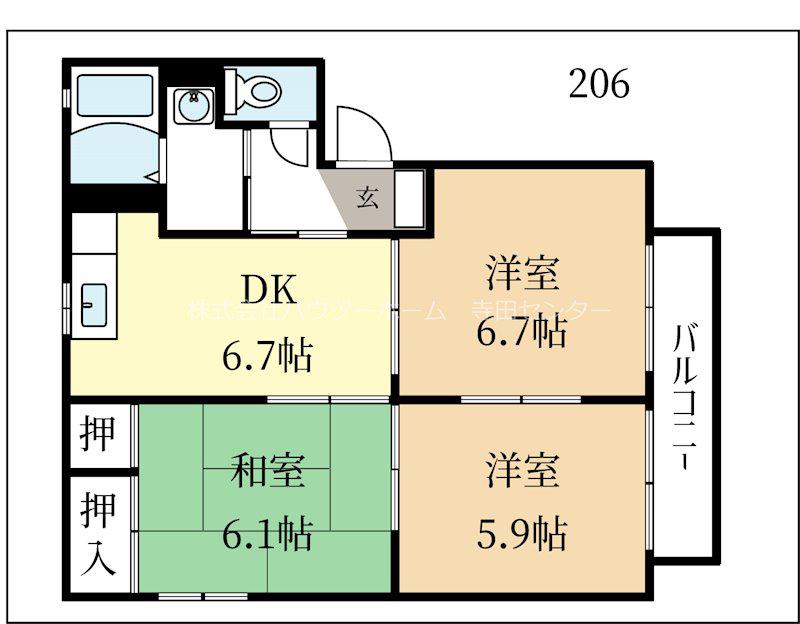 アンリ久津川 III(3DK/2階)の間取り写真