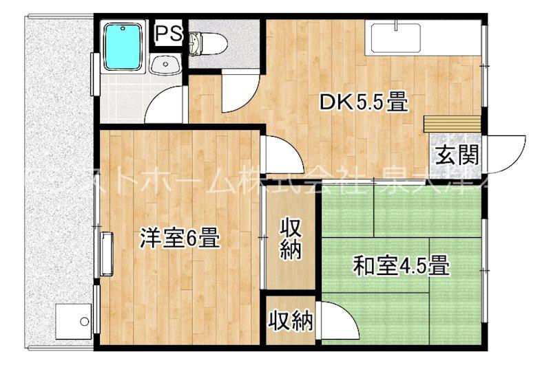 オリーブハイツ(2DK/1階)の間取り写真