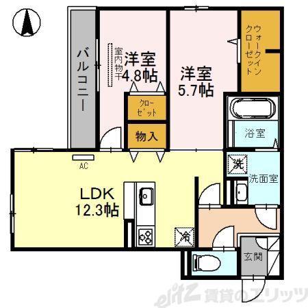 AZUR上中条(2LDK/2階)の間取り写真