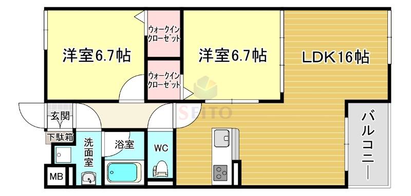 MS RING GRANDE 春日出北(2LDK/3階)の間取り写真
