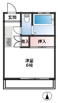 リバーサイドハイツB棟(ワンルーム/2階)の間取り写真