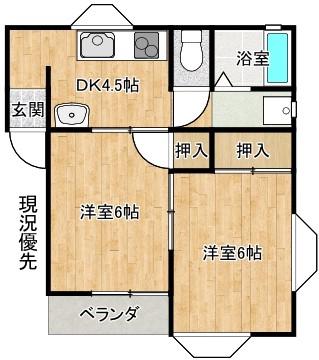 ハイツシンフォニー(2DK/1階)の間取り写真