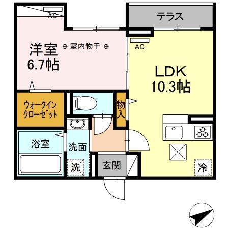 グランドゥールK八乙女(1LDK/1階)の間取り写真