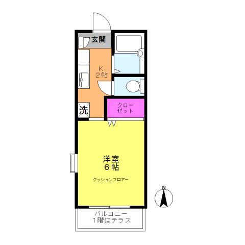 パティオ青葉台B(1K/1階)の間取り写真