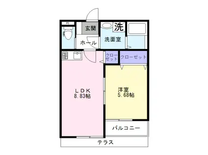 ALMO K 東船橋(1LDK/1階)の間取り写真