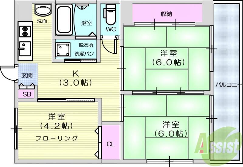 大野田YKハイツB(3K/3階)の間取り写真
