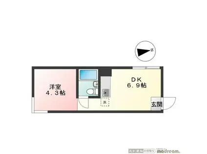 羅伊斗館(ワンルーム/2階)の間取り写真