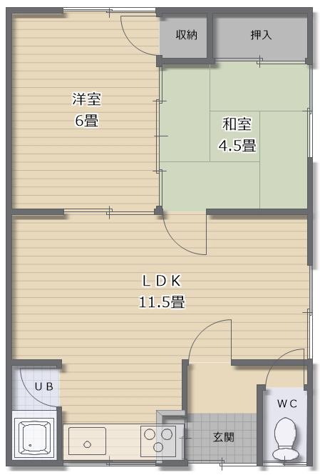 たかはし荘(2LDK/2階)の間取り写真