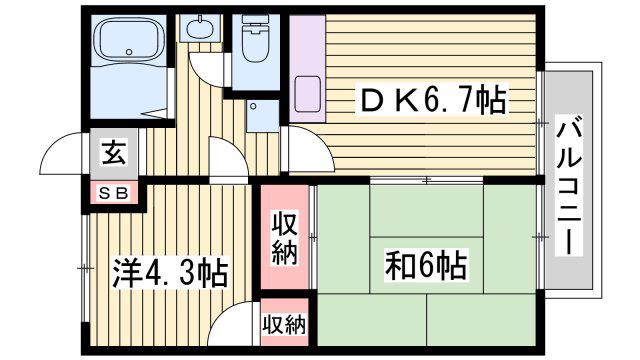 ノーブル御立(2DK/2階)の間取り写真