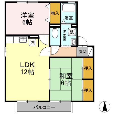 セジュールミキ C棟(2LDK/2階)の間取り写真