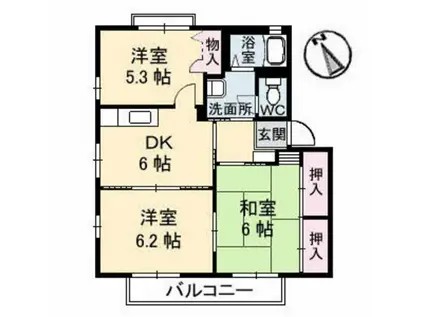 ピースフルタウンC棟(3DK/1階)の間取り写真