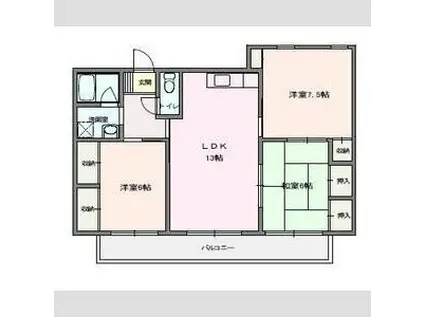 浅美マンション(3LDK/6階)の間取り写真