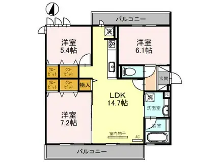 くおん嵯峨 東棟(3LDK/2階)の間取り写真