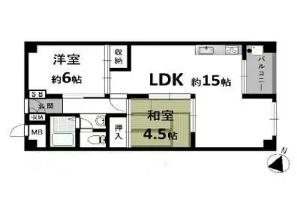 夢野ハイタウン1号棟(2LDK/4階)の間取り写真