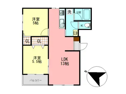 シャトーファミール(2LDK/1階)の間取り写真