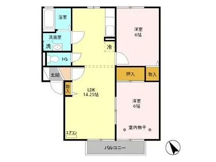 フラワーレジデンス北山 F(2LDK/2階)の間取り写真