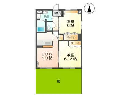 メルヴェール I(2LDK/1階)の間取り写真