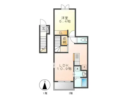 カルムユイット(1LDK/2階)の間取り写真