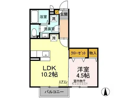 フェリーチェA棟(1LDK/2階)の間取り写真