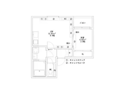 COCO CAT 岩塚(1LDK/2階)の間取り写真