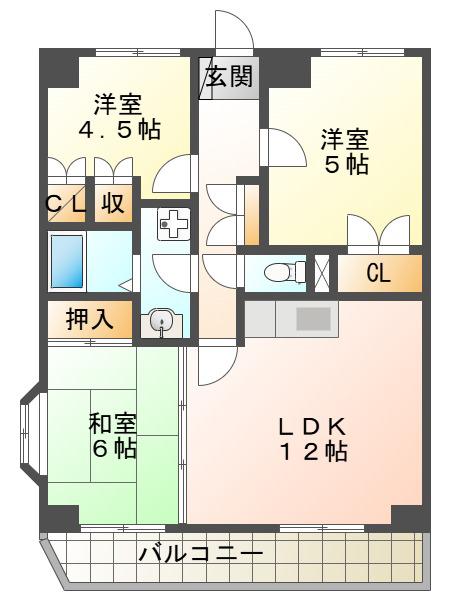 ユートピア魚住(3LDK/4階)の間取り写真