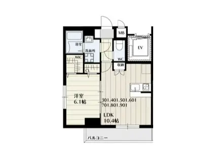 平安メゾン(1LDK/9階)の間取り写真