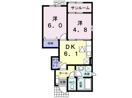 ジュール フェリエ(2DK/1階)の間取り写真