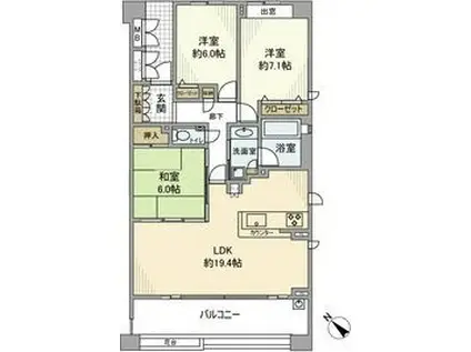 ローレルスクエア八事(3LDK/3階)の間取り写真