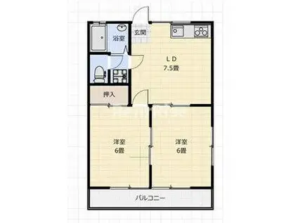 コーポ本町(2DK/1階)の間取り写真