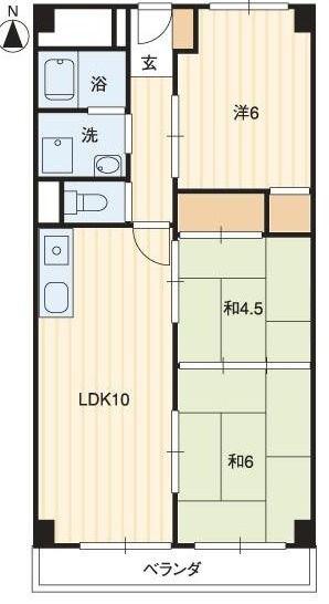 城北マンション(3LDK/6階)の間取り写真