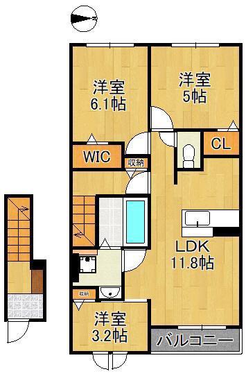 ジェイ・ヴィルタス7(3LDK/2階)の間取り写真