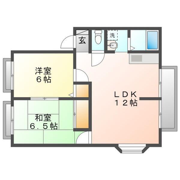 サンビレッジA棟(2LDK/2階)の間取り写真