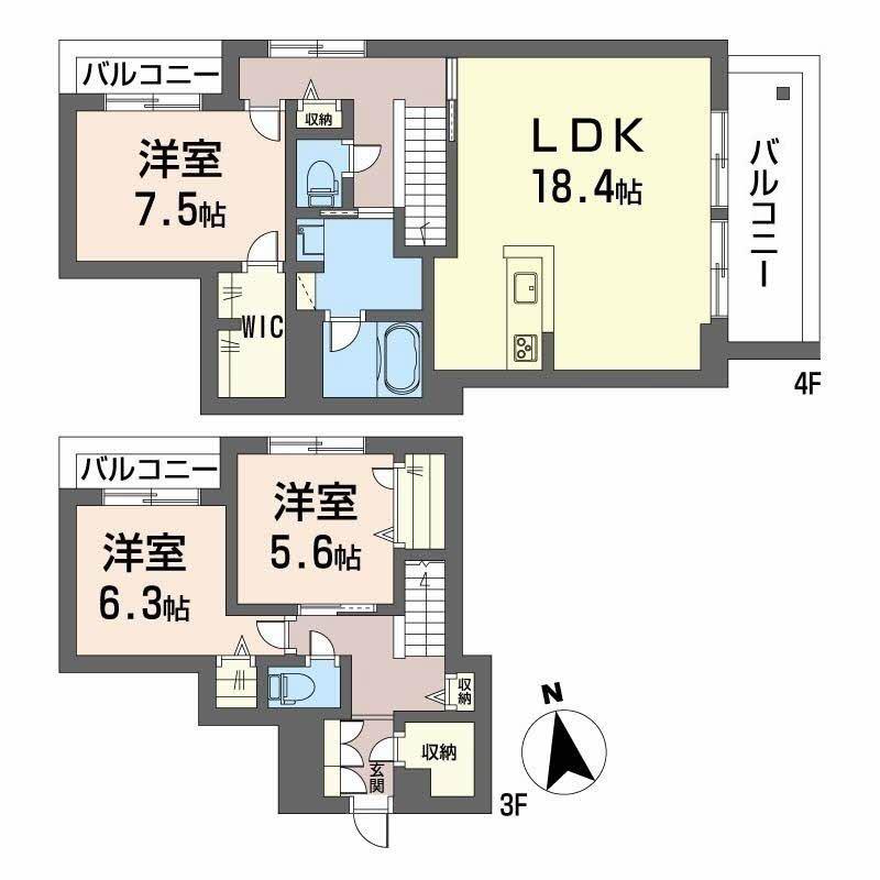 ディアマント番町(3LDK/3階)の間取り写真