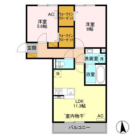 シュシュポルト(2LDK/2階)の間取り写真