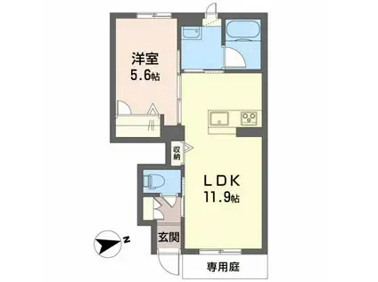 カーサ・アザレア(1LDK/1階)の間取り写真