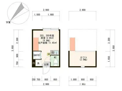 APOLLO 大山西(ワンルーム/2階)の間取り写真