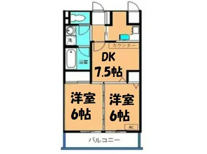 レキシントンマンション東大沢(2DK/1階)の間取り写真