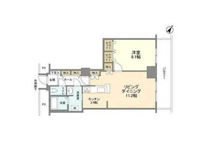 トルナーレ日本橋浜町(1LDK/13階)の間取り写真