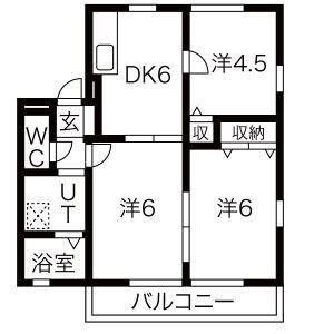 ローレルコートB(3DK/2階)の間取り写真