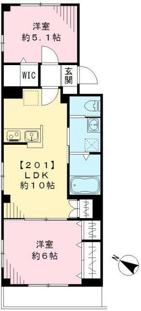 SUNS三軒茶屋(2LDK/2階)の間取り写真