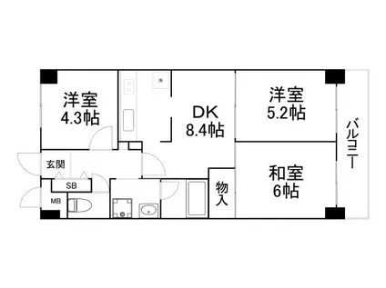 夕陽丘パークハイム(3LDK/6階)の間取り写真