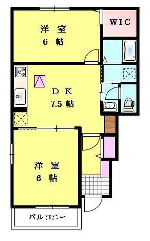 ハアラン御津(2DK/1階)の間取り写真