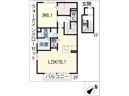 ダンデリオン(1LDK/2階)の間取り写真
