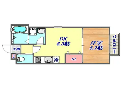 リンクス岡本(1LDK/1階)の間取り写真