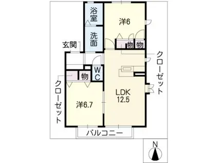 ピュアリティA棟(2LDK/1階)の間取り写真