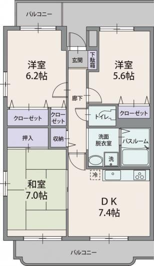 ハピデンス(3DK/4階)の間取り写真