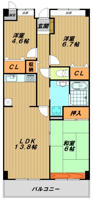 シティ南落合(3LDK/8階)の間取り写真