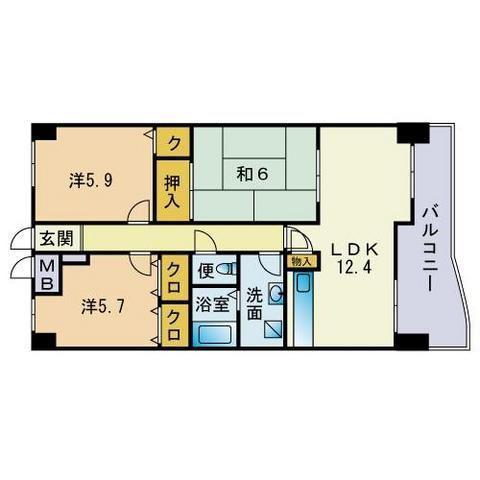 ハイツグランドウェルス(3LDK/2階)の間取り写真